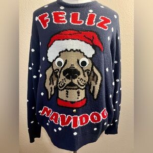 H&M Mens Ugly Christmas Sweater Feliz Navidog Large